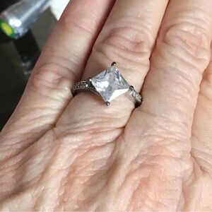 Charmed Aroma S925 silver ring, large square middle clear stone